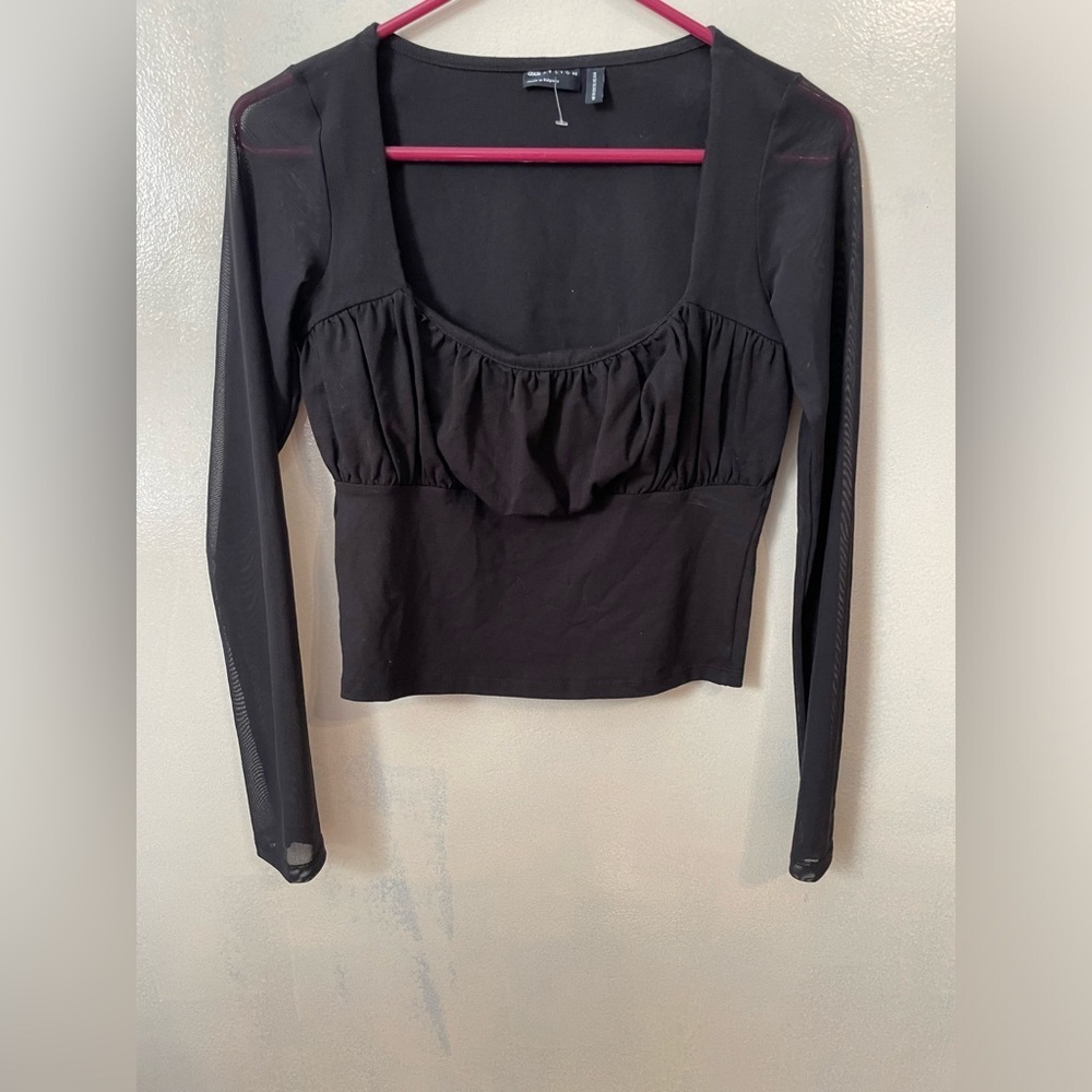 Asos empire waist black cropped sheer sleeve top size 4 Witchy grunge whimsigoth